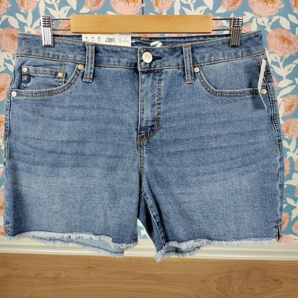 Nwt Seven7 Women's Blue Jean Shorts, Sz 8, Raw Hem, 5"